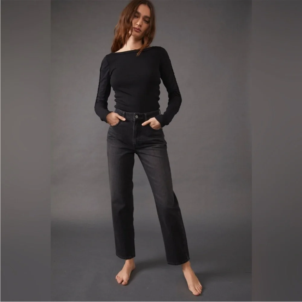 Free People Womens Black High Rise Pacifica Straight Size 27